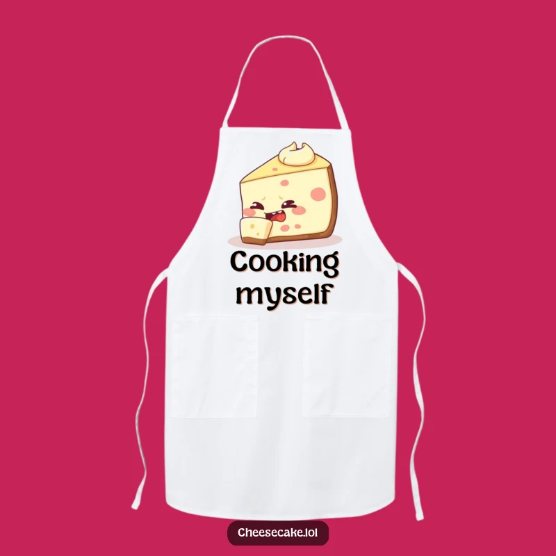 Funny Cheesecake Apron: Mischievous Chef Nibbling Itself, Kitchen Comedy!