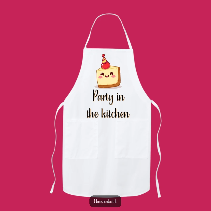 Funny Cheesecake Party Apron: Cheerful Chef with Cherry Hat, Kitchen Celebrations!