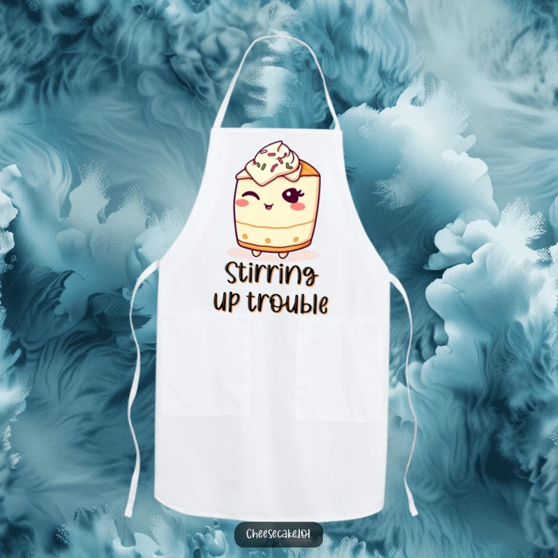 Funny Apron: A cheesecake character offers a mischievous wink, sprinkled with fun, for a playful kitchen.