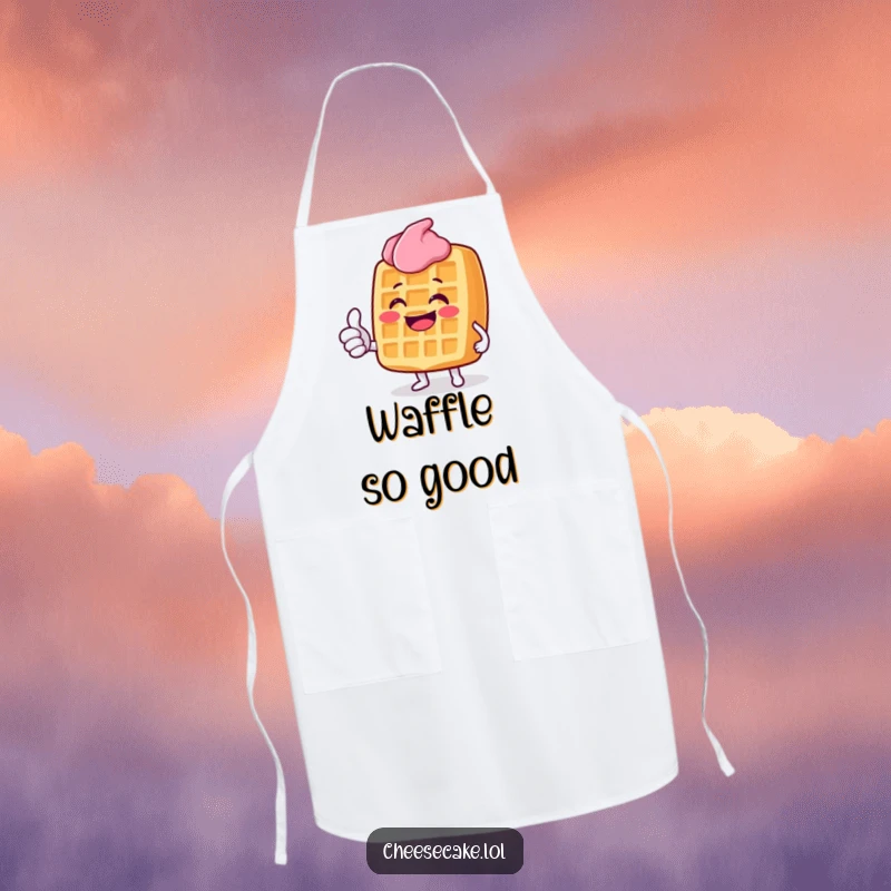 Funny Grinning Waffle Apron: A fun apron featuring a grinning waffle character giving a positive thumbs up while cooking.