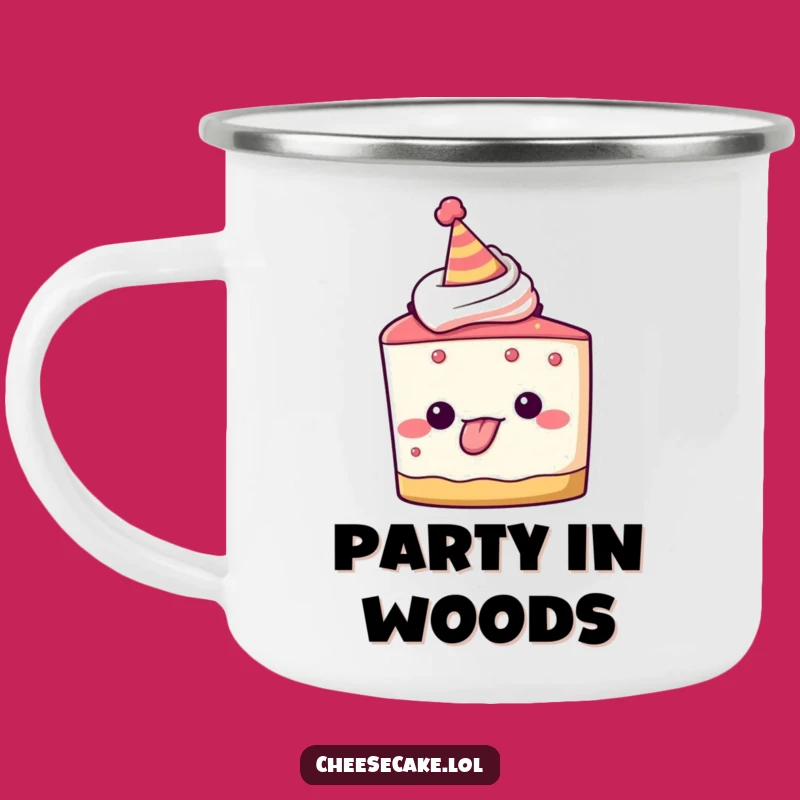 Funny Cheesecake Camping Mug, Playful Party Tongue Out Cup, Hilarious Gift for Goofy Campers