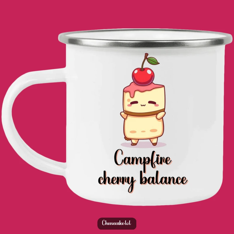 Funny Cheesecake Cherry Camping Mug - Outdoor Dessert Balance