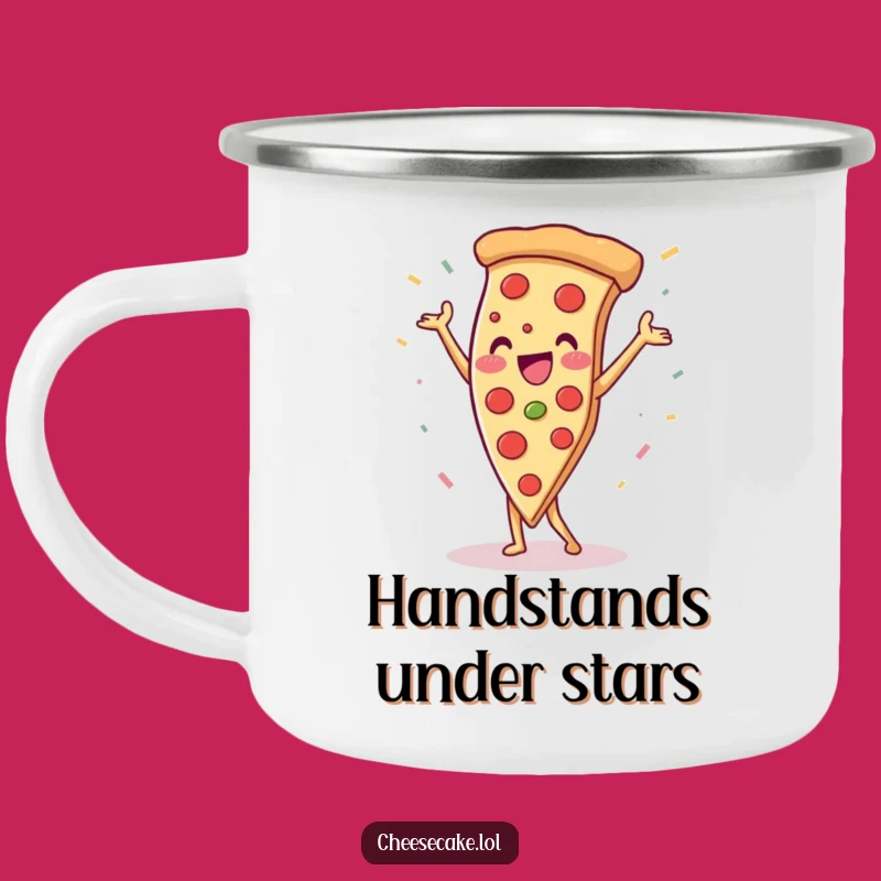 Funny Pizza Handstand Camping Mug: Your Adventure Buddy for Coffee and Comedy