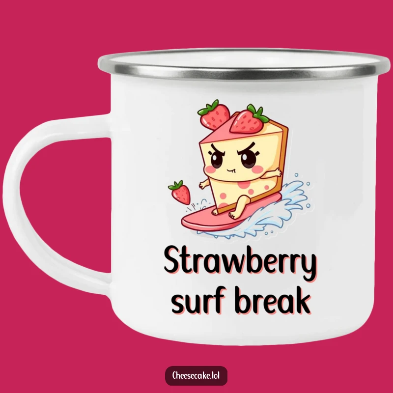 Funny Enamel Mug - Cheesecake Surfer for Adventurous Outdoor Sips