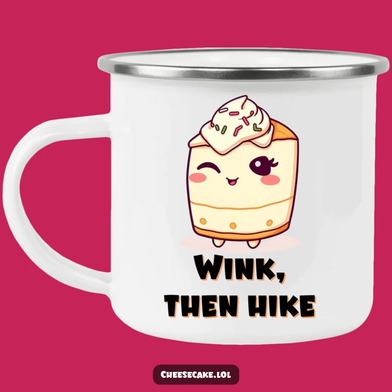 Funny Cheesecake Wink Sprinkles Camping Mug, Your Cheeky Companion for Outdoor Adventures