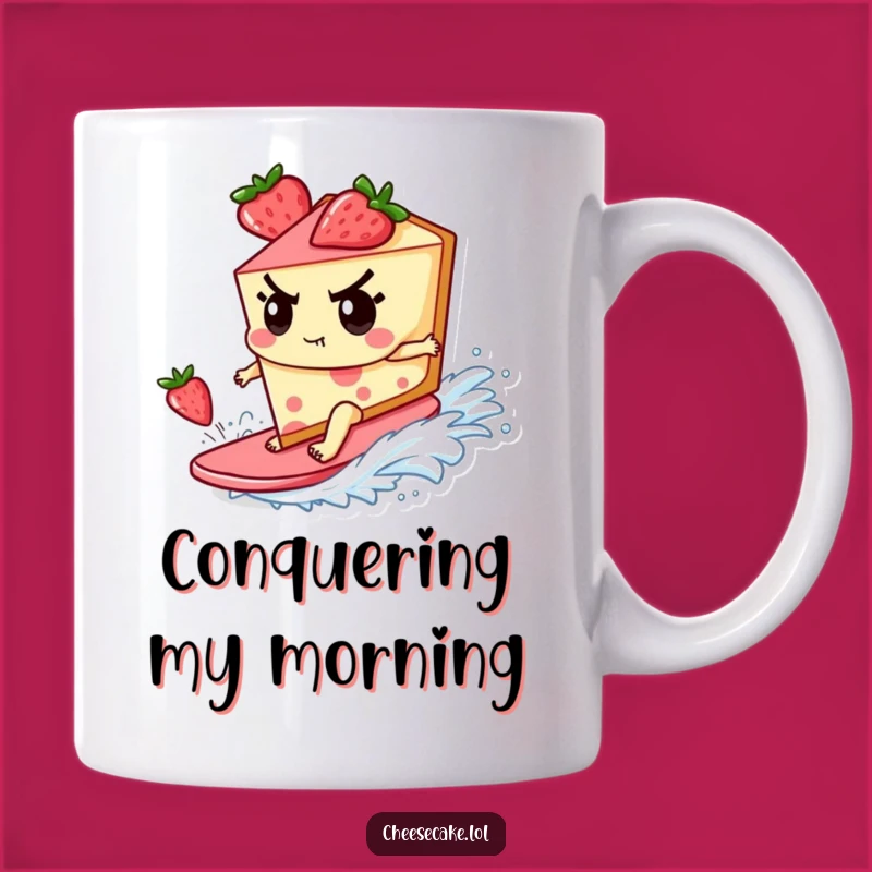 Funny Cheesecake Surfer Mug - Determined Dessert for Extreme Gift Lovers