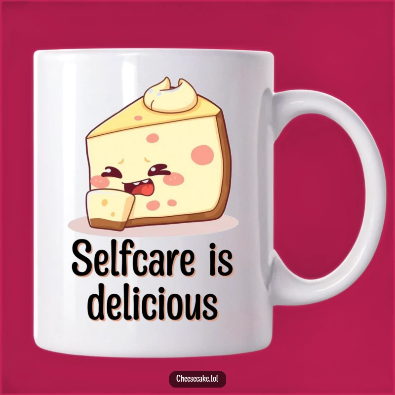 Funny Cheesecake Mug: Mischievous Slice Eating Itself, Hilarious Dessert Gift!