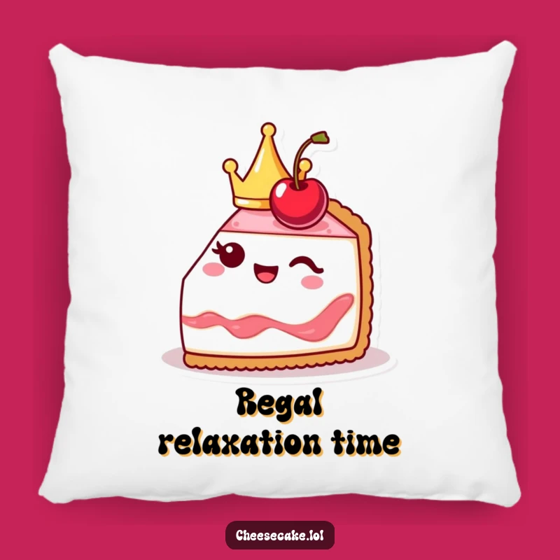 Funny Cheesecake Pillow: Cute Crowned Slice Winks, Cozy Royal Cuddles!