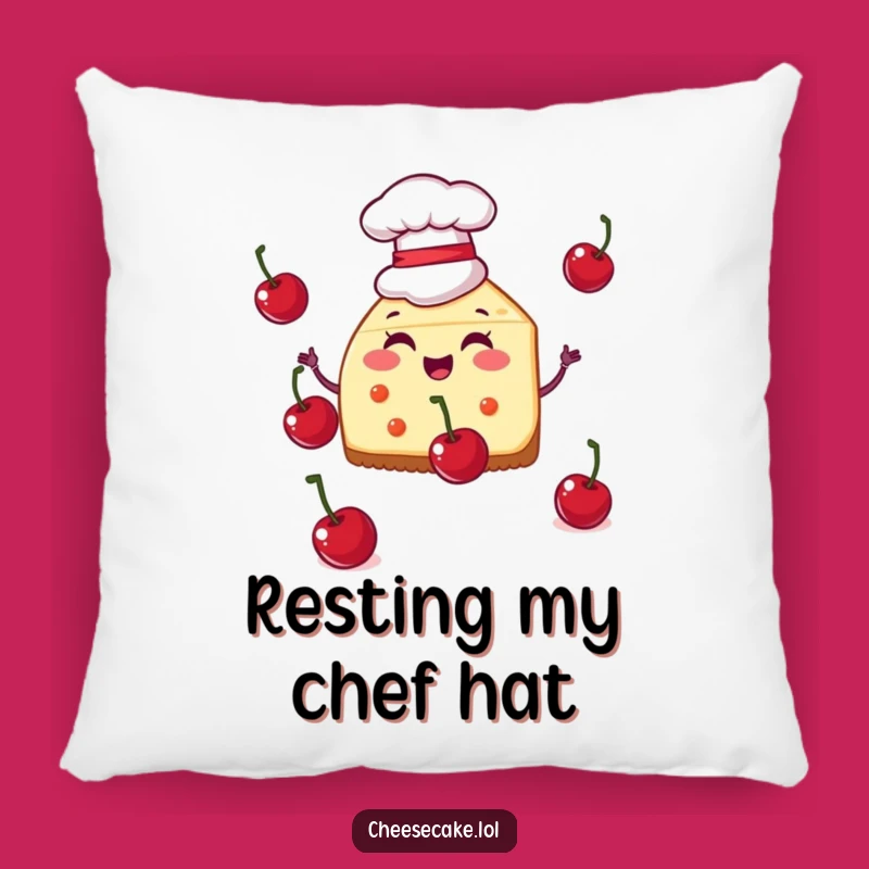 Funny Chef Cheesecake Pillow, Cozy Juggling Cherry Cushion, Hilarious Gift for Kitchen Comfort