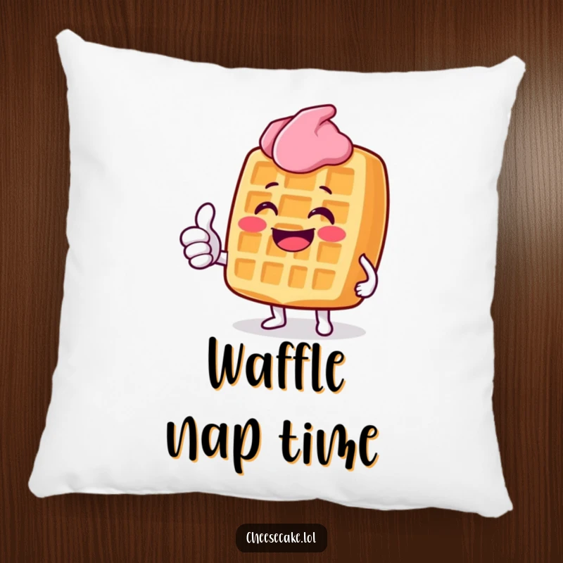 Funny Grinning Waffle Pillow: A soft pillow featuring a grinning waffle character giving a friendly thumbs up.