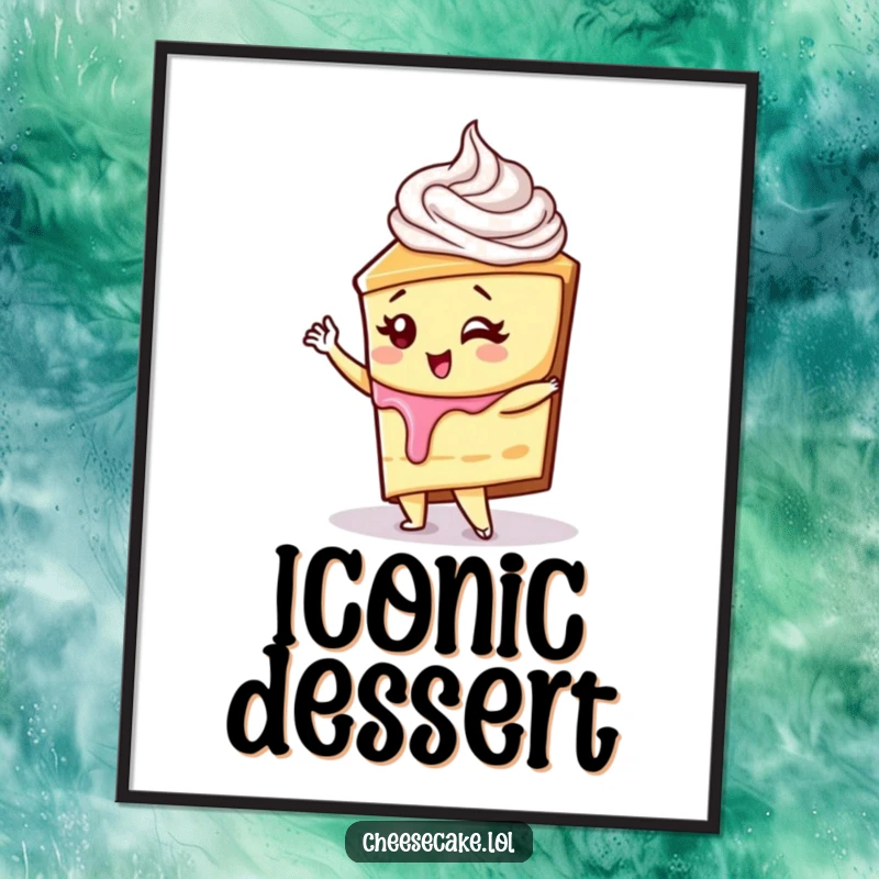 Funny cheesecake with whipped cream swirl striking a diva pose, digital art print, perfect for a funny gift.