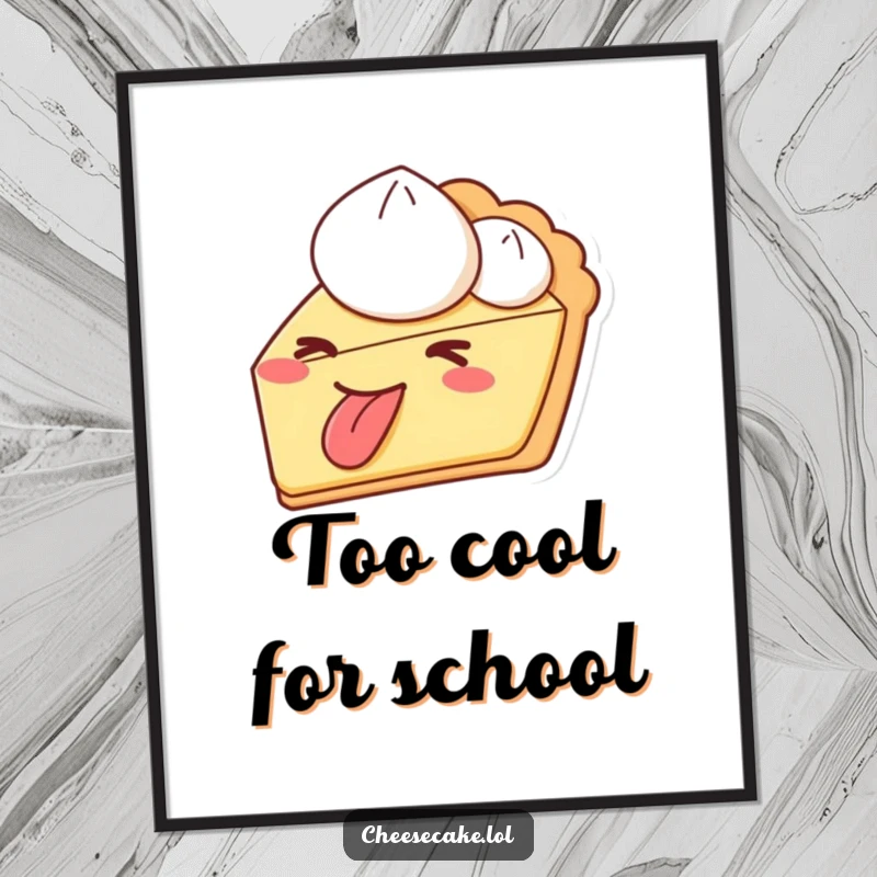 Funny pie wink tongue out digital art print, featuring a cheeky slice of pie, ideal for instant, humorous wall decor.