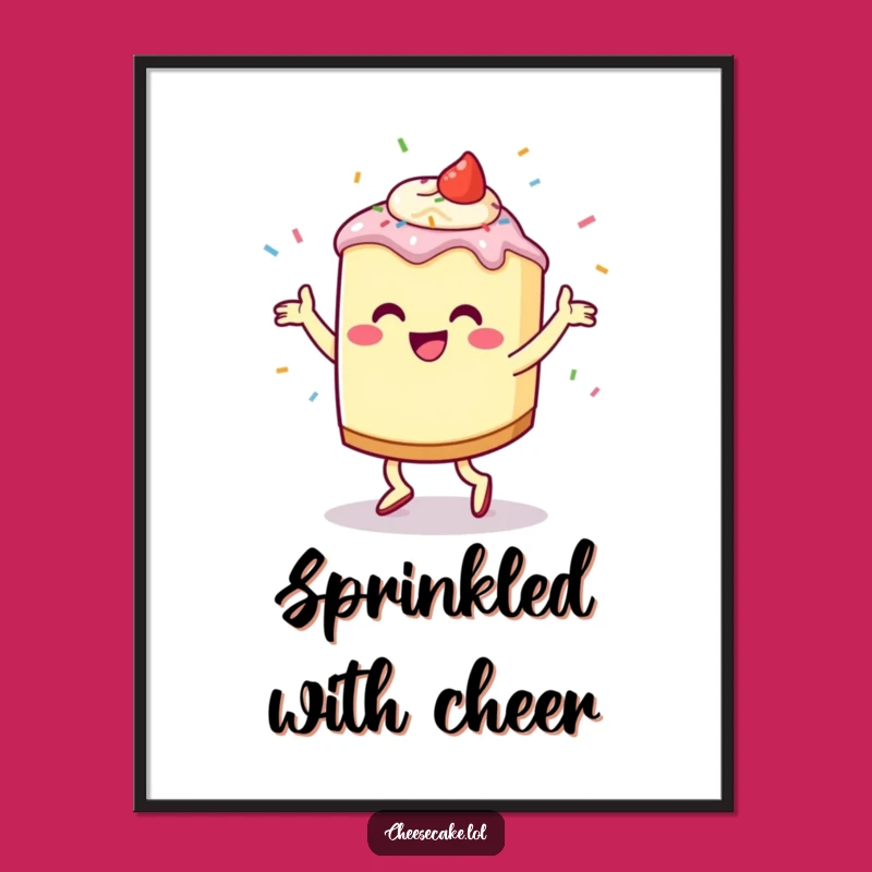 Funny Cheesecake Jig Digital Art: Joyful Dessert Decor With Flying Sprinkles, An Instant Funny Gift