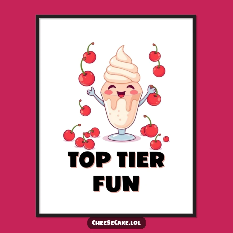 Funny Giggling Sundae Digital Art Print: Instant Juggling Cherry Fun, Downloadable Gift