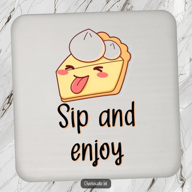 Funny pie wink tongue out coaster, protecting surfaces with a cheeky, dessert-themed humorous design.