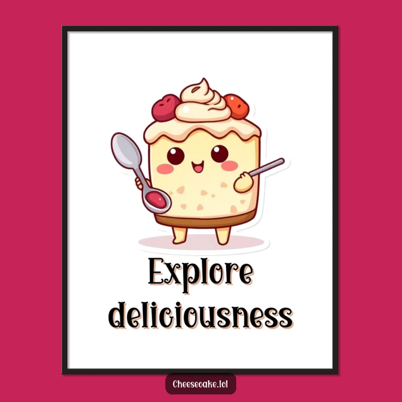 Funny Cheesecake Adventure Poster: Culinary Quest Art With A Spoon, A Whimsical Funny Gift