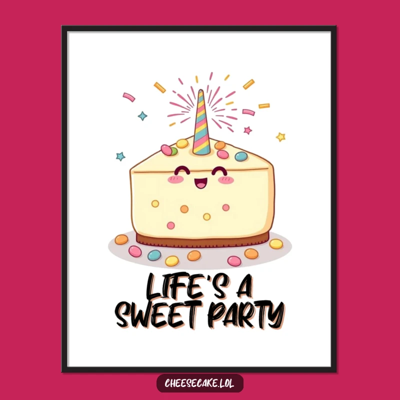 Funny Cheesecake Party Poster: Festive Dessert Art With Candy Showers, A Whimsical Funny Gift