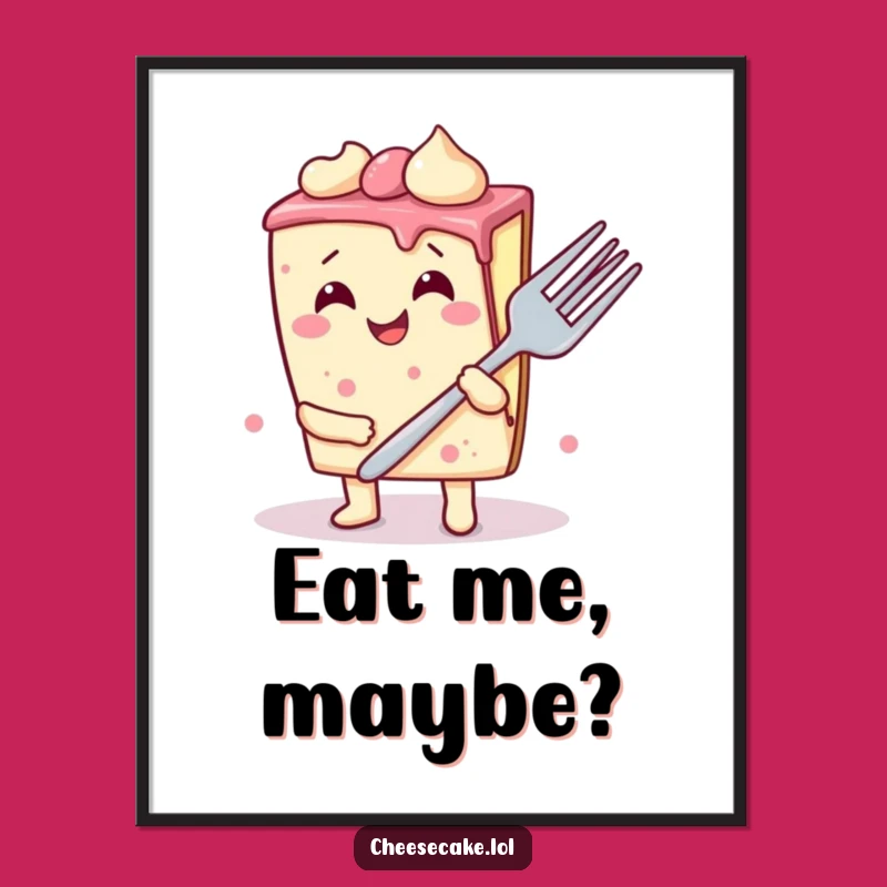 Funny Wobbly Cheesecake Poster: Giggling Dessert Art with Giant Fork, Wall Decor!