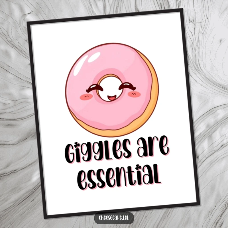 Funny donut poster depicting a wobbly jelly donut with eyes closed, caught in a fit of giggles.