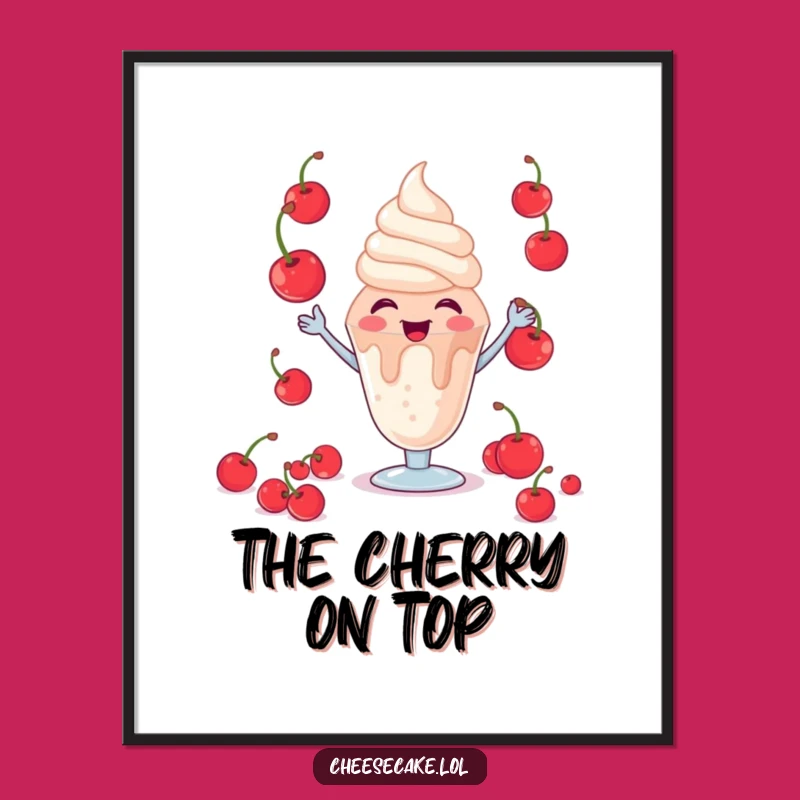 Funny Giggling Sundae Poster: Decorate with a Juggling Cherry Character, Playful Art Gift