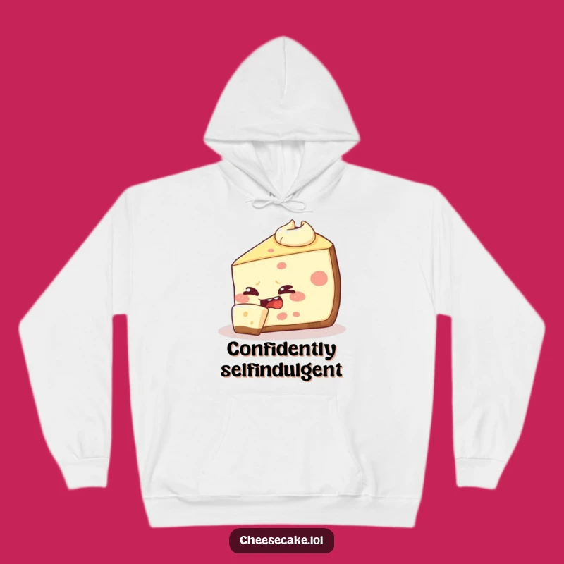 Funny Cheesecake Hoodie: Mischievous Slice Eating Itself, Cozy Humor!