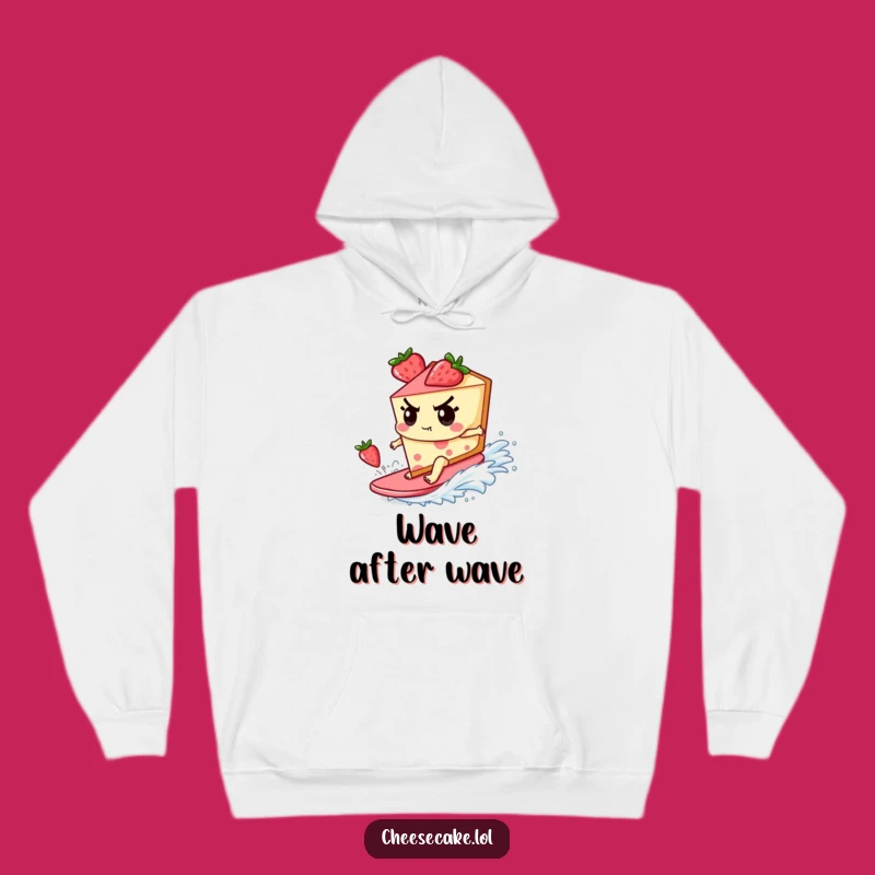 Funny Cozy Hoodie - Cheesecake Surfer Character for Warm, Epic Adventures