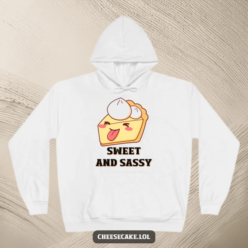 Funny pie hoodie featuring a playful slice of pie winking and sticking its tongue out, perfect for cozy, humorous wear.
