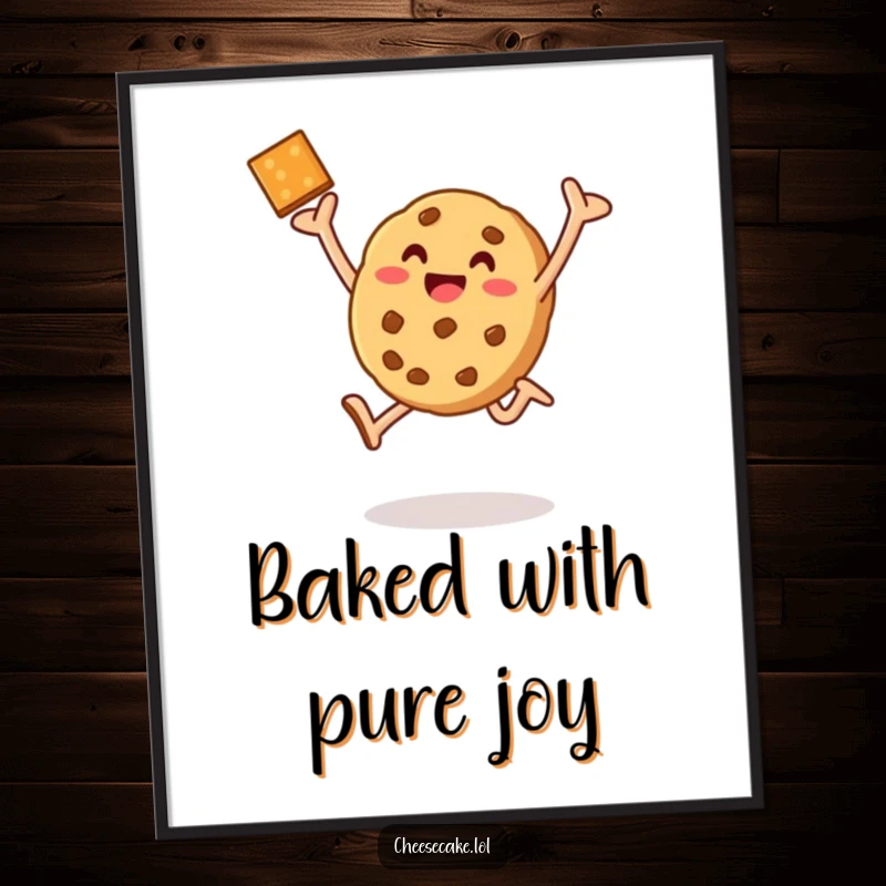 Funny Free Printable Wall Art: A happy baked cookie executing a triumphant leap, bringing playful energy to any decor.