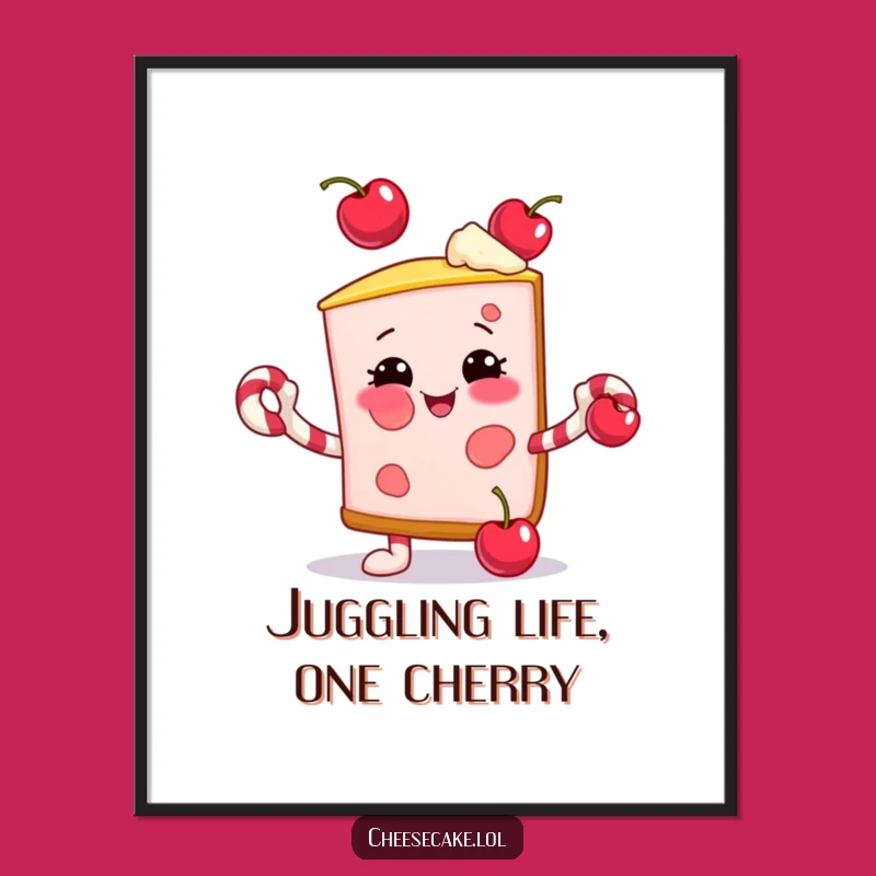 Free Printable Wall Art: Juggling Cheesecake Slice - Funny Downloadable Decor Gift