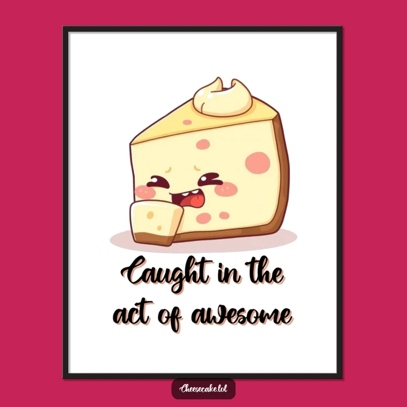 Free Printable Wall Art: Mischievous Cheesecake Self-Bite - Funny Downloadable Decor