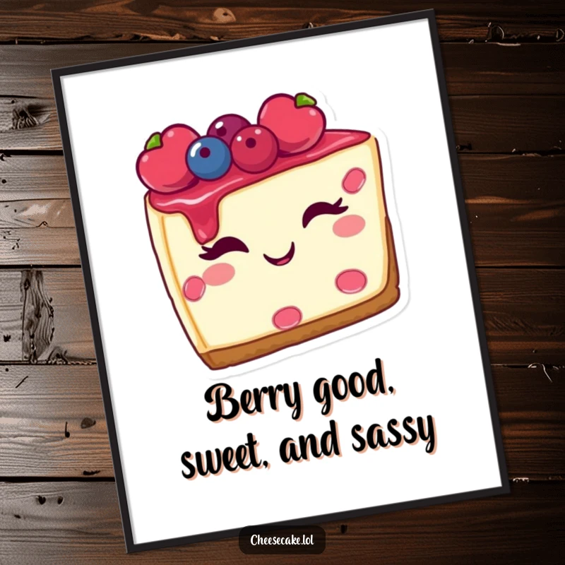 Funny Free Printable Wall Art: A tempting slice of cheesecake with berry toppings shares a playful, sweet wink.