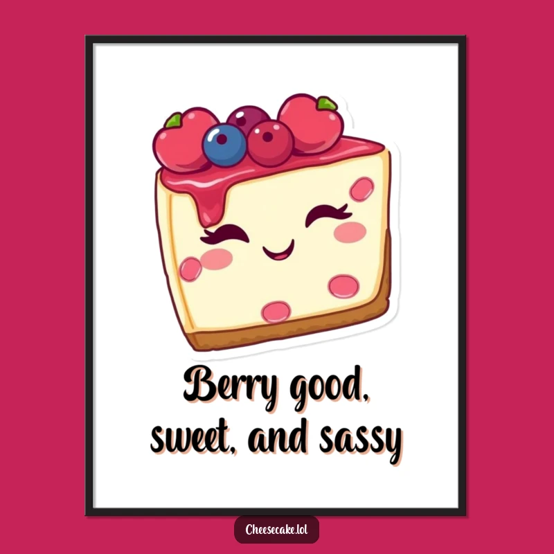 Funny Free Printable Wall Art: Winking Cheesecake, Berries, Sweet Kitchen Decor