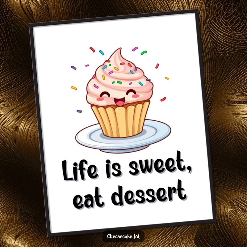 Funny Free Printable Cupcake Art: A delightful cupcake with colorful sprinkles spinning around it in a joyful, energetic display.