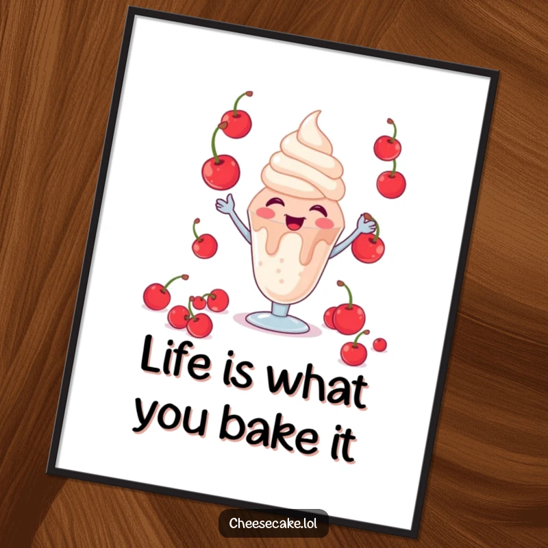 Funny Free Printable Giggling Sundae Wall Art, Dessert Juggling Cherries, Playful Kitchen Decor