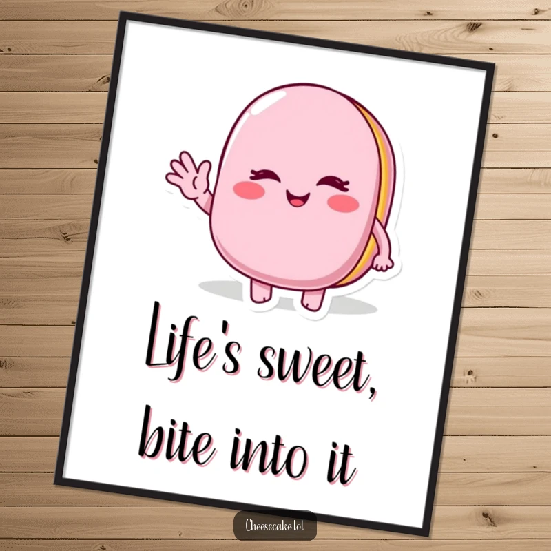 Funny Free Printable Winking Macaroon Wall Art, Adorable Dessert Character Waving, Playful Decor