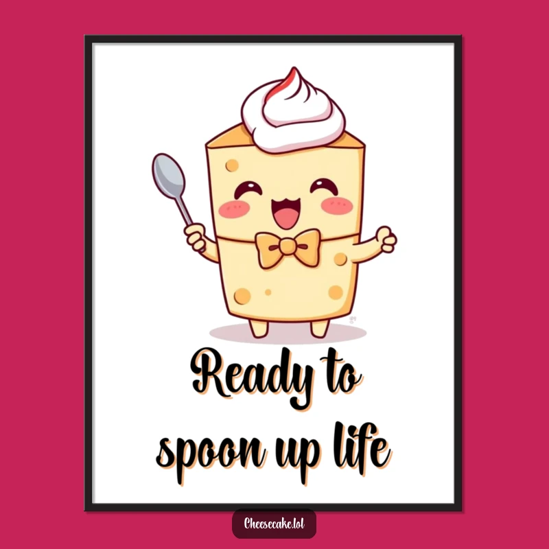 Free Printable Wall Art: Dapper Cheesecake with Spoon for a Fancy, Funny, Downloadable Decor