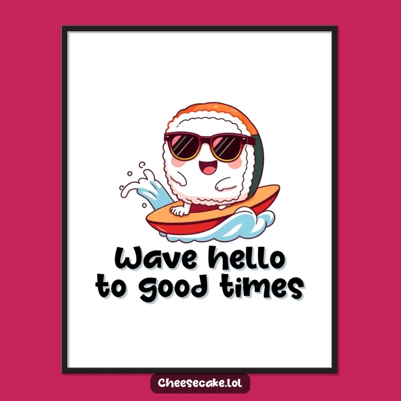 Free Printable Sushi Wall Art: Funny Sunglasses Wave Rider Downloadable Decor