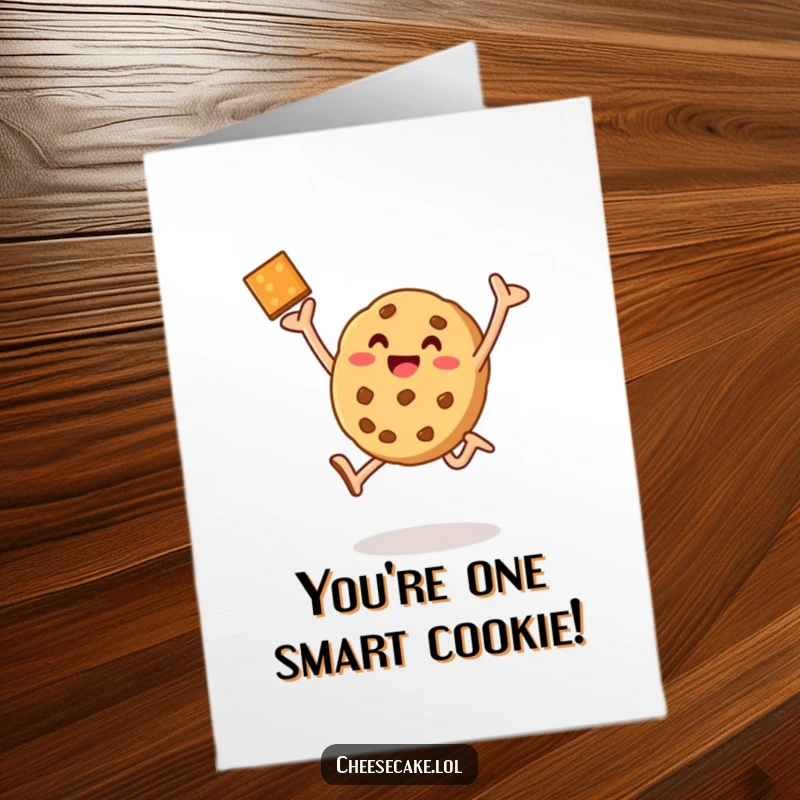 Funny Free Printable Birthday Card: A happy, baked cookie in a triumphant leap, celebrating a sweet birthday with pure joy.