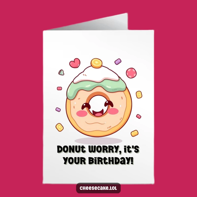 Free Printable Birthday Card: Juggling Donut Funny Downloadable Gift for Sweet Celebrations