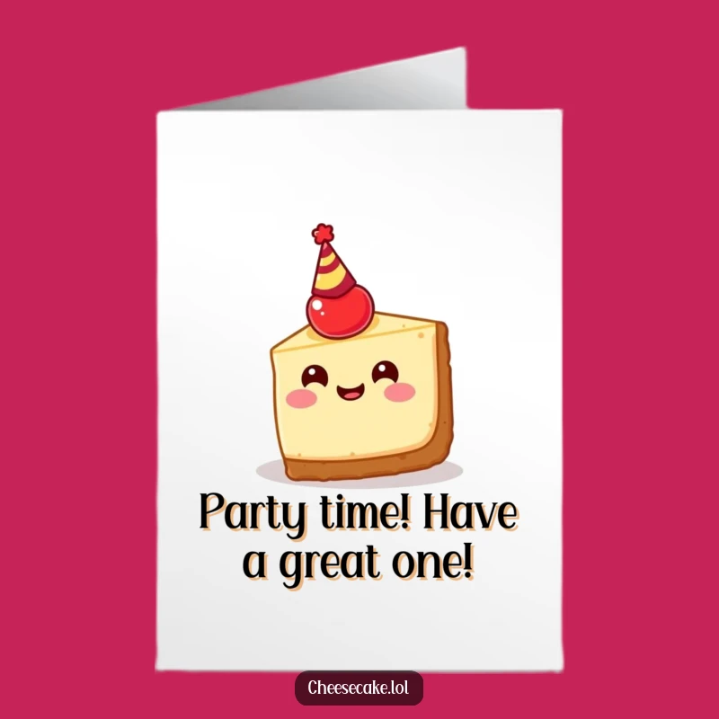 Free Printable Birthday Card: Cheerful Cheesecake Slice Party Hat Fun - Funny Downloadable