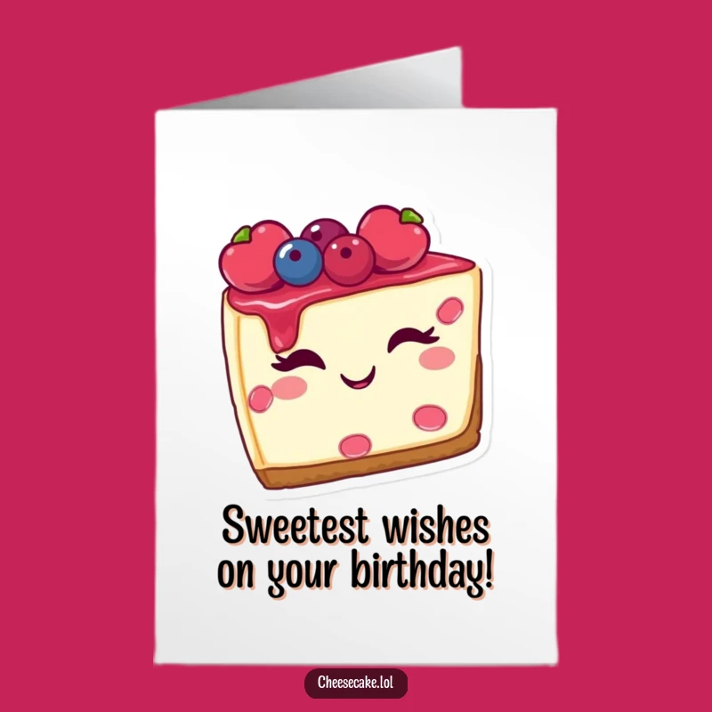 Free Printable Birthday Card: Winking Cheesecake, Berries, Sweet Downloadable Gift