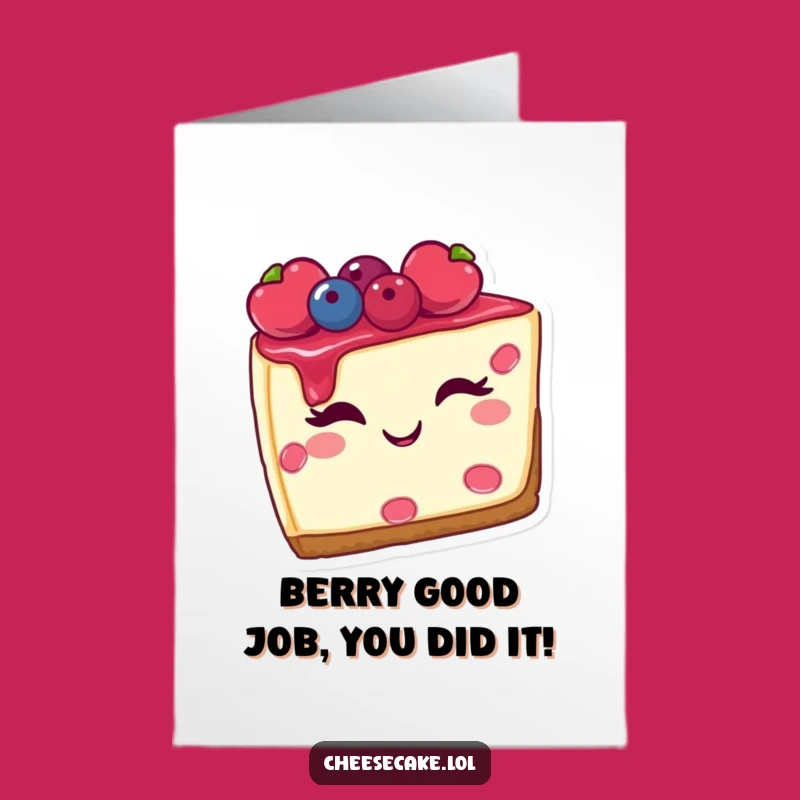 Free Printable Congrats Card: Winking Cheesecake, Berries, Celebrate Sweetly Downloadable