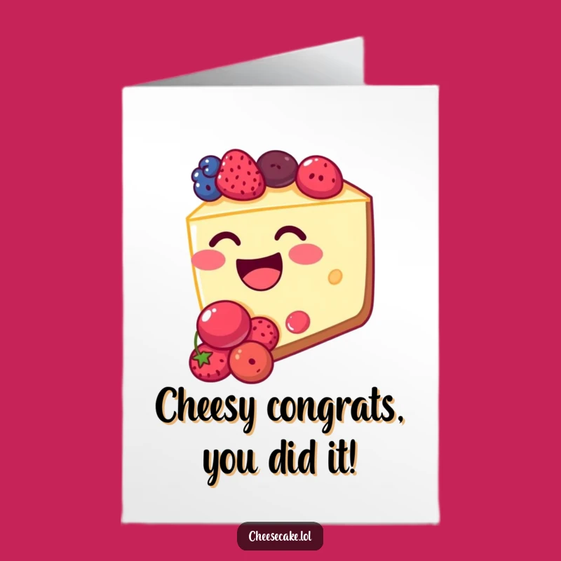 Free Printable Congrats Card: Cheerful Berry Cheesecake, Funny Downloadable Gift for Sweet Victories