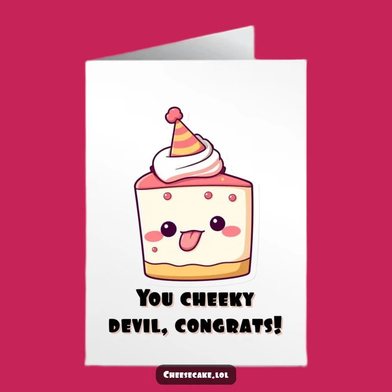Free Printable Congrats Card: Cheeky Cheesecake, Party Hat, Silly Success Downloadable