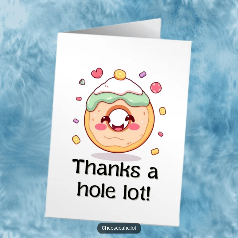 Funny Free Printable Thank You Card: A happy donut juggling candy, symbolizing sweet appreciation and a playful thank you note.