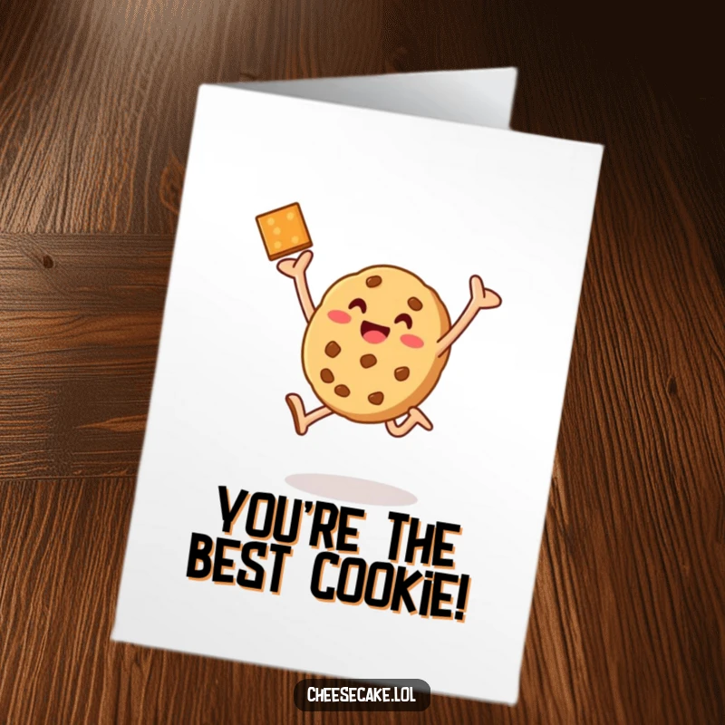 Funny Free Printable Thank You Card: A happy, triumphant cookie leaping, expressing sweet thanks with a joyful, baked delight.