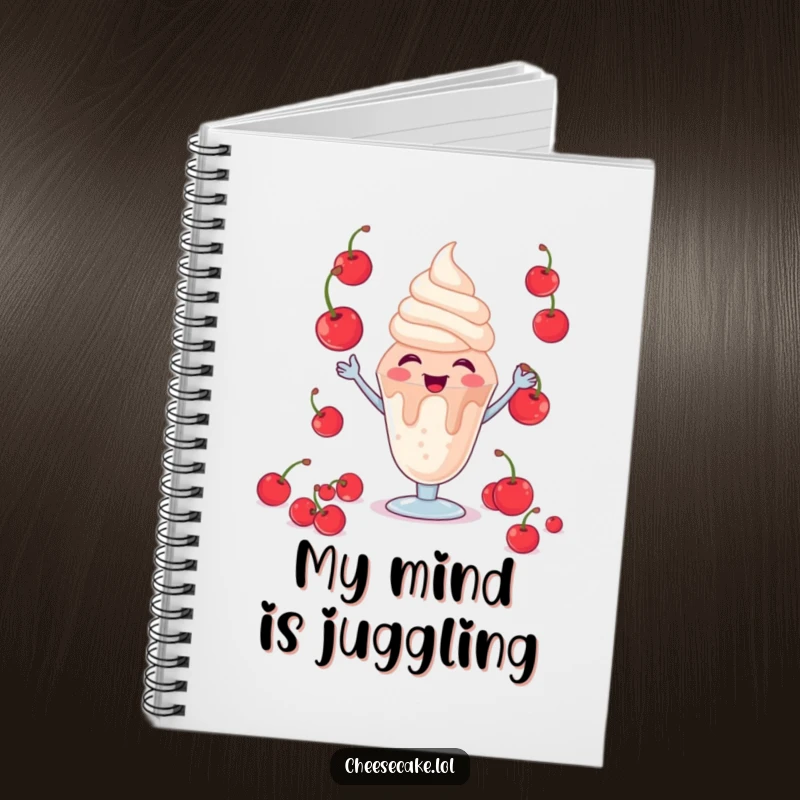 Funny Giggling Sundae Notebook: Features a giggling sundae character juggling cherries, perfect for jotting down sweet ideas.