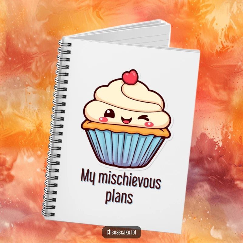 Funny Notebook featuring a smiling cupcake character giving a mischievous wink, perfect for journaling playful thoughts and secrets.