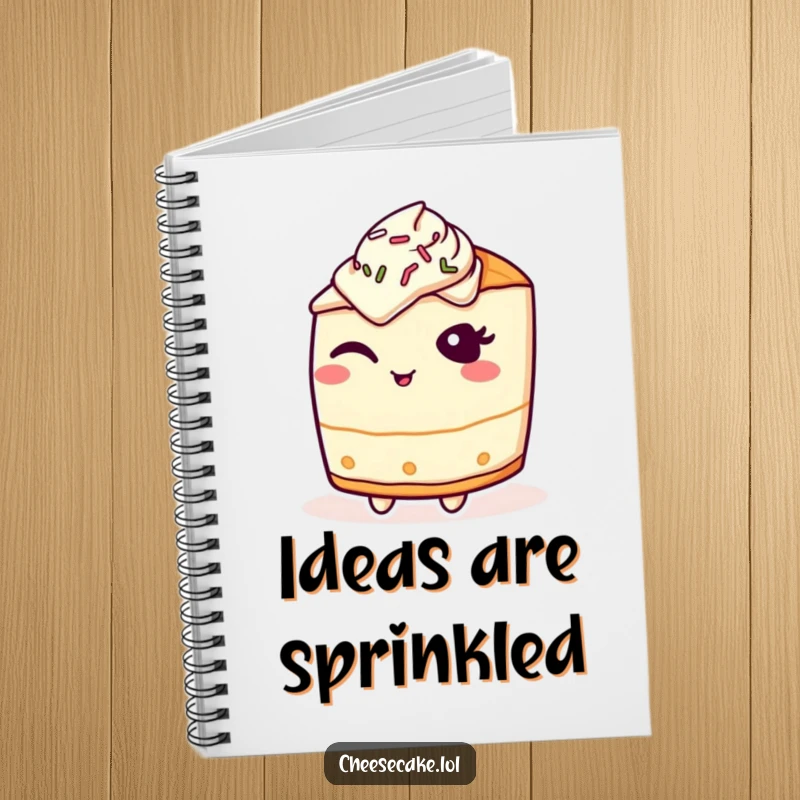 Funny Notebook: A cheesecake character winks playfully amid colorful sprinkles, ideal for creative notes.