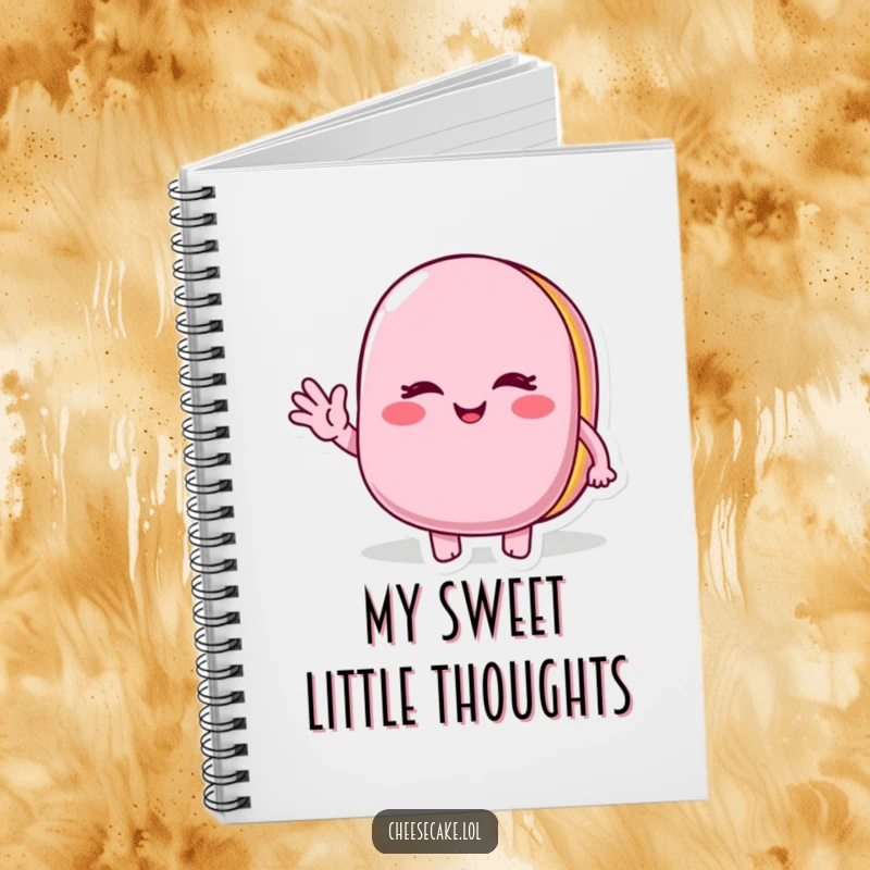 Funny Winking Macaroon Notebook: Features a cute macaroon character winking and waving, perfect for jotting down sweet thoughts.
